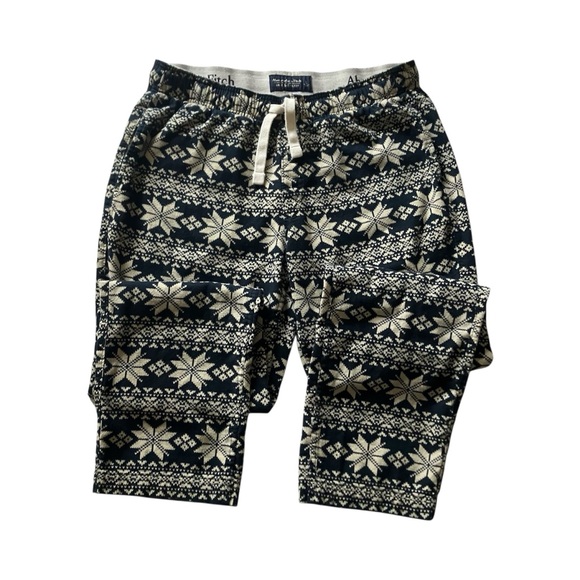 Abercrombie & Fitch Soft Sleep Pants Size L Unisex Navy Fair Isle Cozy Lounge - Picture 9 of 9